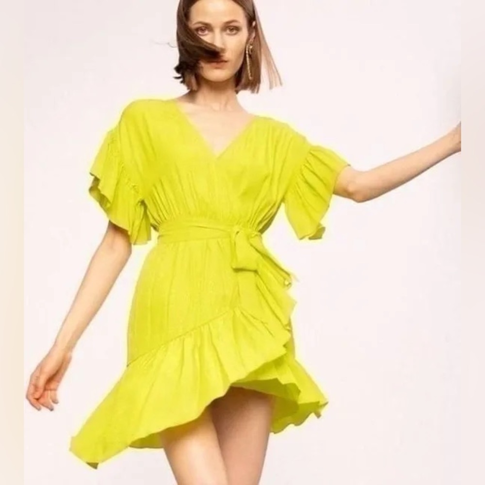 Nissa Ruffled Faux Wrap Dress